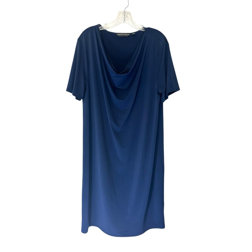 Brooke Shields‎ Timeless Blue Cowl Neck Short Sleeve Office Work Dress Medium